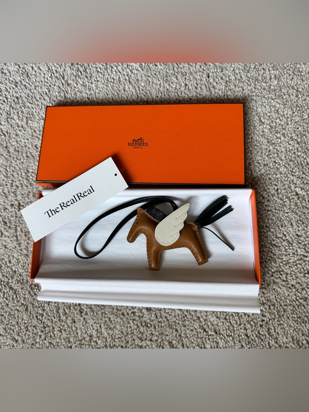 Hermes Rodeo Pegase PM Charm, color chai / noir / nata